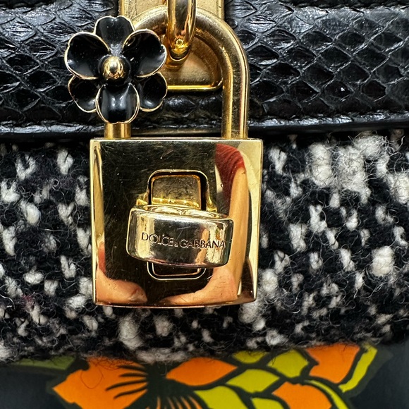 Dolce & Gabbana Tweed & Python Shoulder Bag with Padlock, Made in Italy with COA - Picture 9 of 16